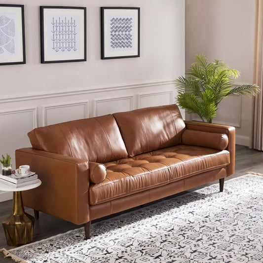 Hixon 3-Seater Faux Leather Sofa L220cm x W83cm x H83cm Brown