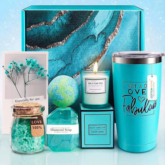 Bath Gift Box Set – Luxe Mint Spa Care Package with 7 Relaxing Self-Care Items for Women, Mom, Wife, Sister, Friends