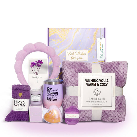Bath Gift Box Set – Luxe Lavender Spa Care Package with 9 Relaxing Self-Care Items for Women, Mom, Wife, Sister, Friends