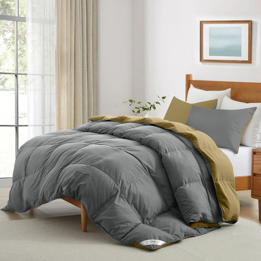 All Season Silver Super Soft Reversible Comforter Set 220x240cm with 2 Pillow Case - Cotton Home