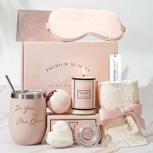 Bath Gift Box Set – Luxe Beige Spa Care Package with 8 Relaxing Self-Care Items for Women, Mom, Wife, Sister, Friends