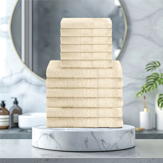 Cotton Face Towel and Hand Towel 12 Piece Set-Soft Feel, Quick Dry, Highly Absorbent Durable Towels - Cotton Home
