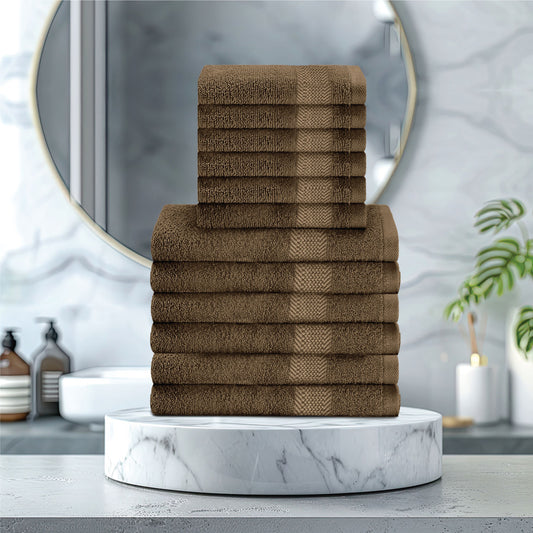 Cotton Face Towel and Hand Towel 12 Piece Set-Soft Feel, Quick Dry, Highly Absorbent Durable Towels - Cotton Home