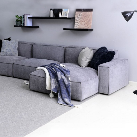 Plufflair L-shape Velvet Grey Sofa - Cotton Home