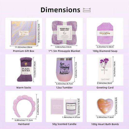 Bath Gift Box Set – Luxe Lavender Spa Care Package with 9 Relaxing Self-Care Items for Women, Mom, Wife, Sister, Friends