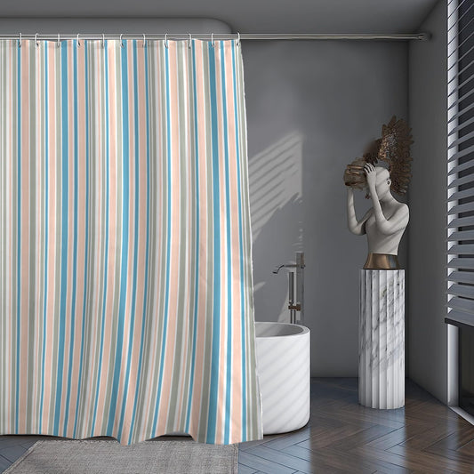 Shower Curtain Printed Fabric with Hooks 180x180 Cm - Prime Stripe - Cotton Home