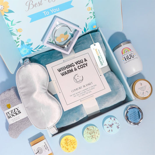 Bath Gift Box Set – Luxe Sky Blue Spa Care Package with 14 Relaxing Self-Care Items for Women, Mom, Wife, Sister, Friends