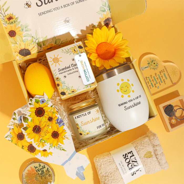 Bath Gift Box Set – Luxe Yellow Spa Care Package with 8 Relaxing Self-Care Items for Women, Mom, Wife, Sister, Friends
