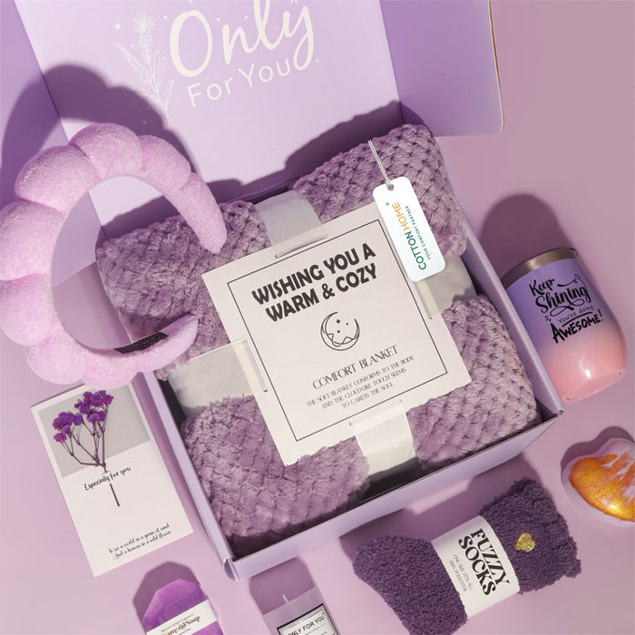 Bath Gift Box Set – Luxe Lavender Spa Care Package with 9 Relaxing Self-Care Items for Women, Mom, Wife, Sister, Friends