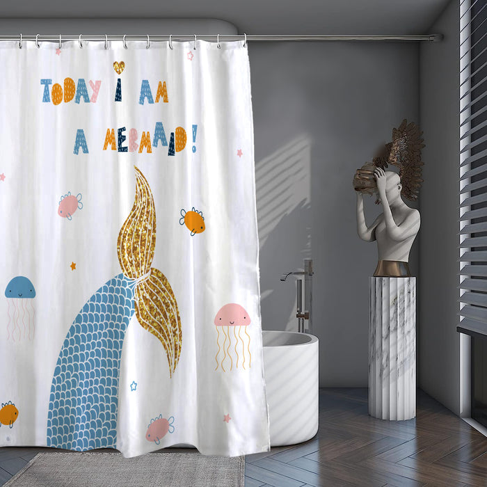 Shower Curtain Printed Fabric with Hooks 180x180 Cm - Mermaid - Cotton Home