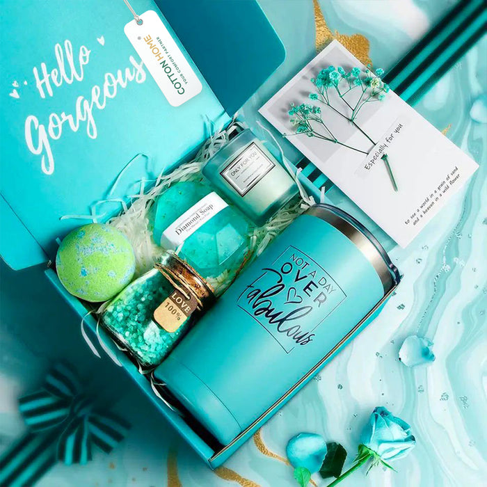 Bath Gift Box Set – Luxe Mint Spa Care Package with 7 Relaxing Self-Care Items for Women, Mom, Wife, Sister, Friends