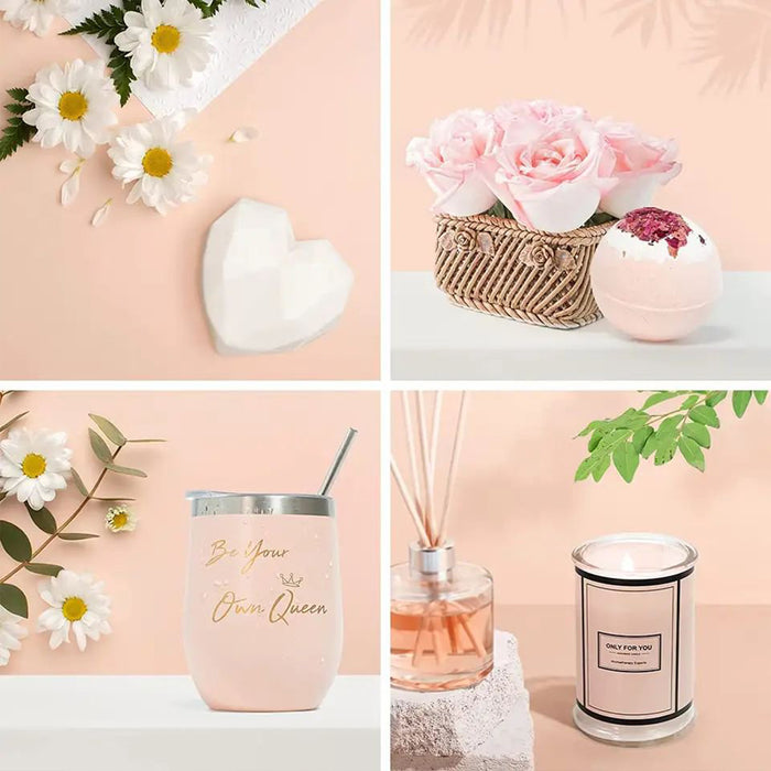 Bath Gift Box Set – Luxe Beige Spa Care Package with 8 Relaxing Self-Care Items for Women, Mom, Wife, Sister, Friends