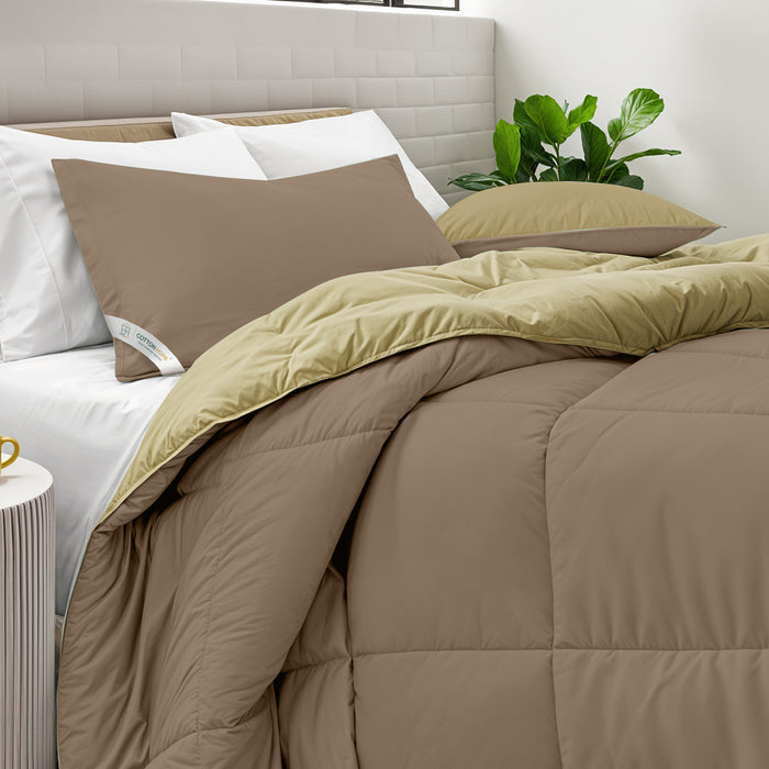 All Season Gold Super Soft Reversible King Comforter Set 220x240cm with 2 Pillow Case
