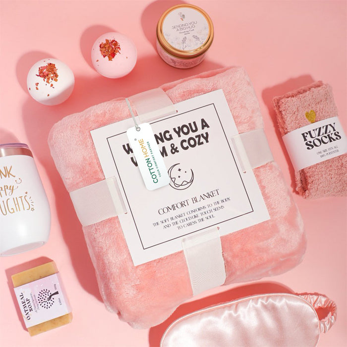 Bath Gift Box Set – Luxe Pink Spa Care Package with 10 Relaxing Self-Care Items for Women, Mom, Wife, Sister, Friends
