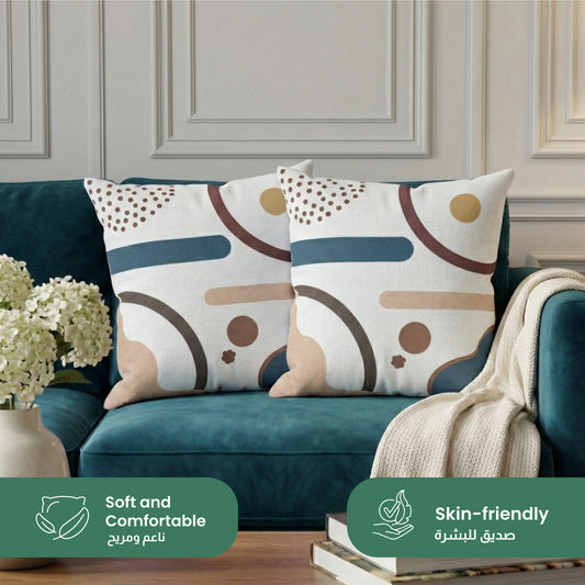 Cotton Decorative Throw Pillows Pack of 2 - 45x45 cm Square, Blue Pattern