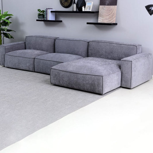 Plufflair L-shape Velvet Grey Sofa - Cotton Home