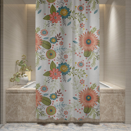 Shower Curtain Printed Fabric with Hooks 180x180 Cm - Flora - Cotton Home