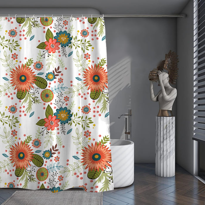 Shower Curtain Printed Fabric with Hooks 180x180 Cm - Flora - Cotton Home