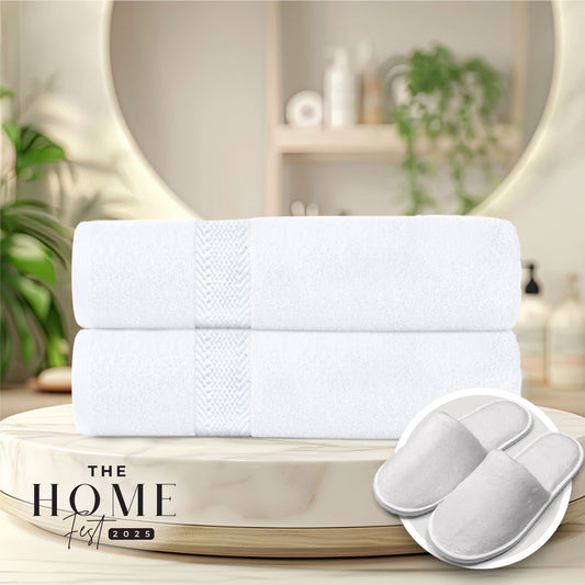 Home Fest 2025 Comfort Combo – Towels & Slippers Set-White