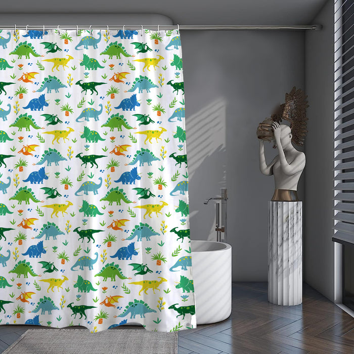 Shower Curtain Printed Fabric with Hooks 180x180 Cm - Dino - Cotton Home