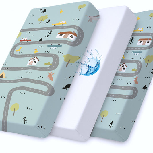 Premium Cotton 3-Piece Baby Crib Bedding Set (120x60 cm) Fitted Baby Mattress Sheets and Protector Dream Home