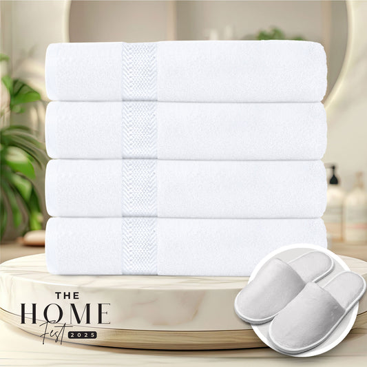 Home Fest 2025 Comfort Combo – 5PC Towels & Slippers Set-White