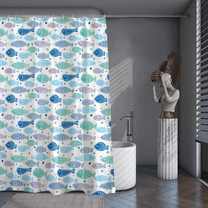 Shower Curtain Printed Fabric with Hooks 180x180 Cm - Aqua - Cotton Home