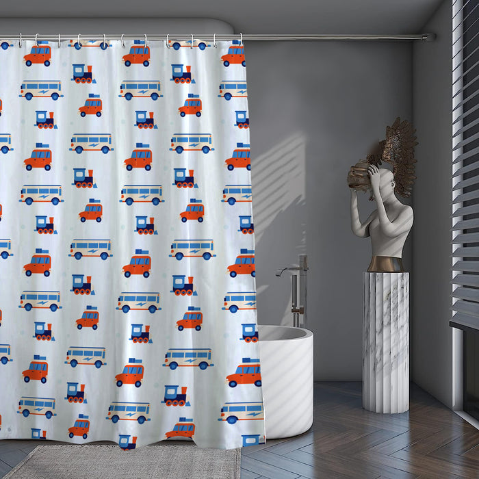 Shower Curtain Printed Fabric with Hooks 180x180 Cm - Transport - Cotton Home