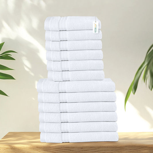 Cotton Face Towel and Hand Towel 12 Piece Set-Soft Feel, Quick Dry, Highly Absorbent Durable Towels - Cotton Home
