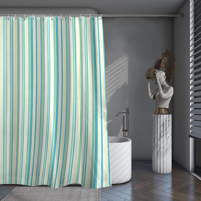 Shower Curtain Printed Fabric with Hooks 180x180 Cm - Prime Stripers Green - Cotton Home