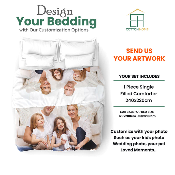 100% Cotton 1-piece Double 220x240cm Personalized Custom bedding Comforter set with customized photo printed