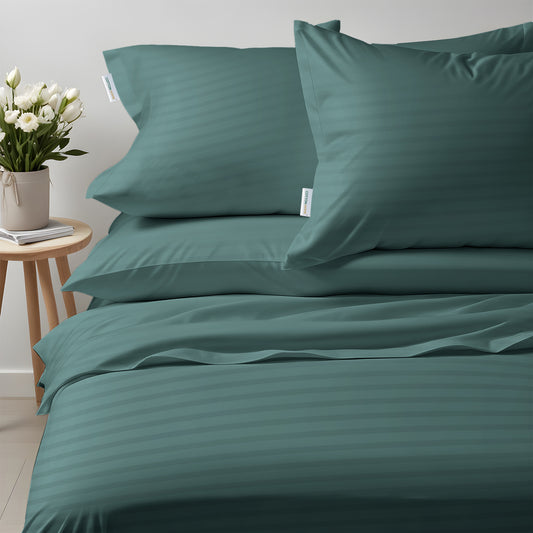 Egyptian Cotton Jacquard  6 Piece Duvet Cover Set Stripe 220x240cm Teal - Cotton Home