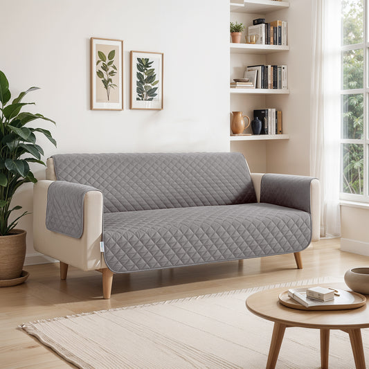Ultimate Sofa Protector 3 Seater: Water Resistant Sofa Couch Cover for Ultimate Comfort |  Furniture Protector for Pets Kids - Silver - Cotton Home