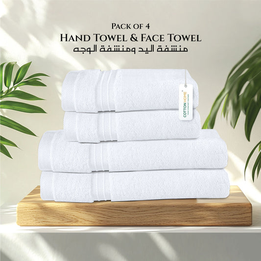 Cotton Face Towel and Hand Towel 4 Piece Set-Soft Feel, Quick Dry, Highly Absorbent Durable Towels - Cotton Home
