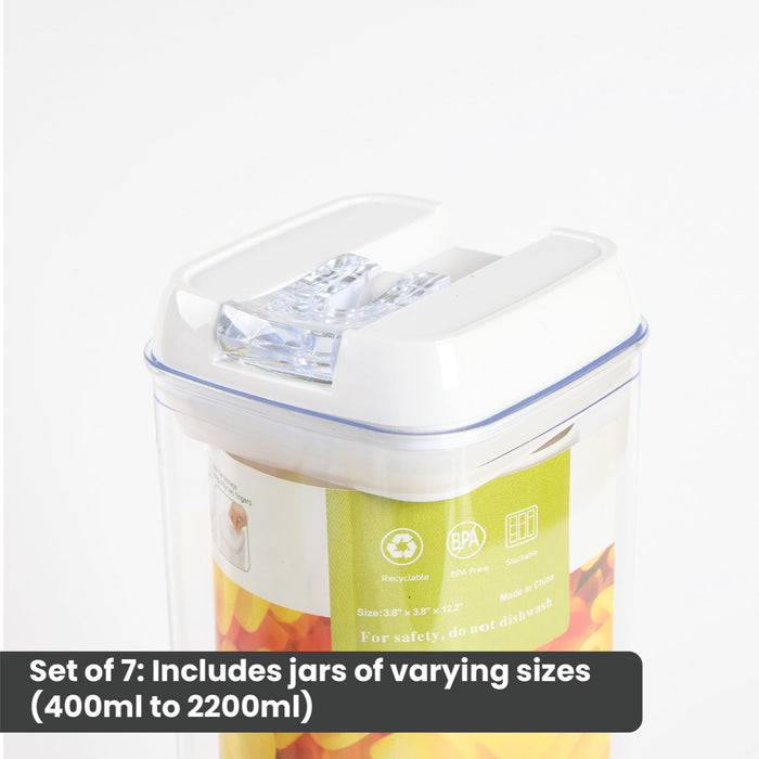 Glass Storage Jar Set of 7 Stackable Airtight Kitchen - Cotton Home