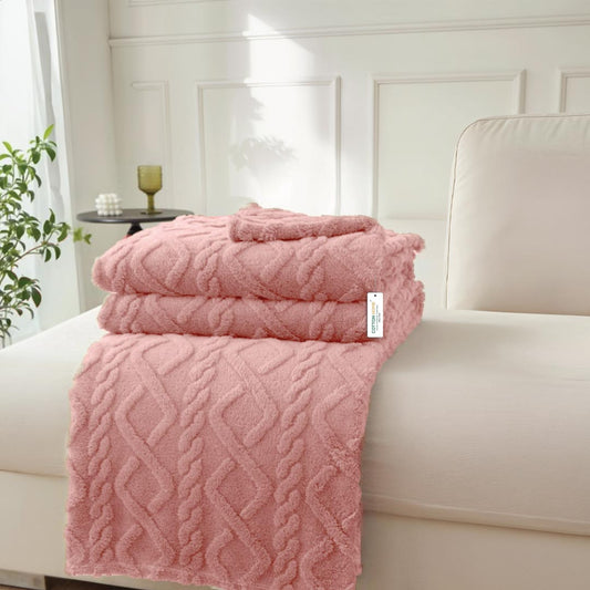 Premium Jacquard Blanket Double Size 220x240 Pink - Cotton Home
