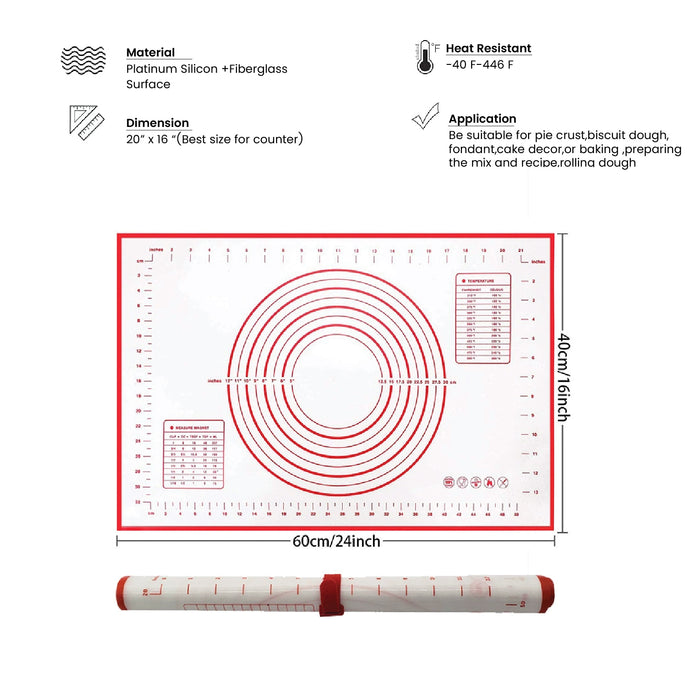 Silicon Red Baking Mat Large 60x40cm Non-Stick with Glass Fiber - Cotton Home