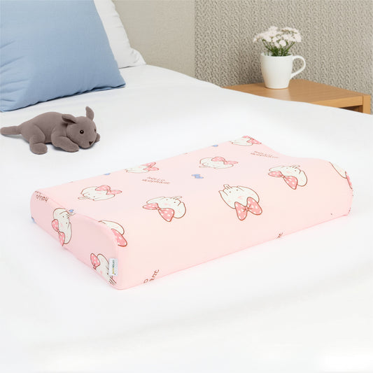 Kids Memory Foam Pillow with Breathable Pink Cover Soft & Ergonomic Support 38x27cm