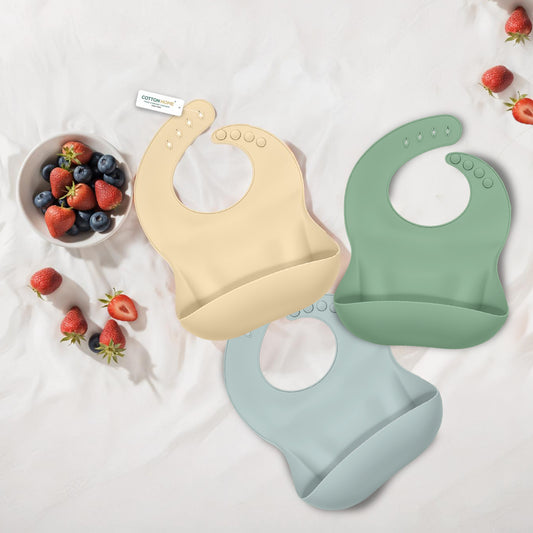 Adorable Silicone Baby Bibs Set of 3 – Soft, Waterproof & Adjustable (10-72 Months)