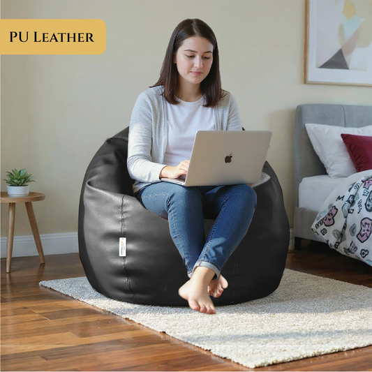 Adult Bean Bag Chair Premium PU Leather 62x105cm - Black