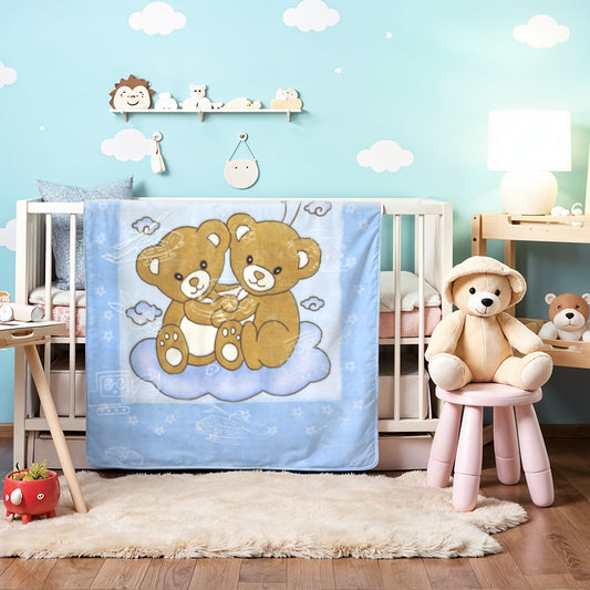 Ultra-Soft Bear Baby Blanket Lightweight & Cozy Plush with Embossed Designs, 140x110cm - Blue