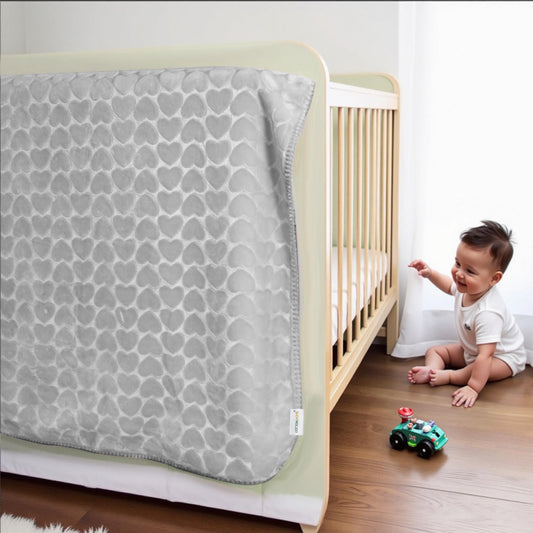 Premium Baby Blanket – Ultra Soft, Lightweight & Cozy Plush with Embossed Hearts, 140x110cm Grey