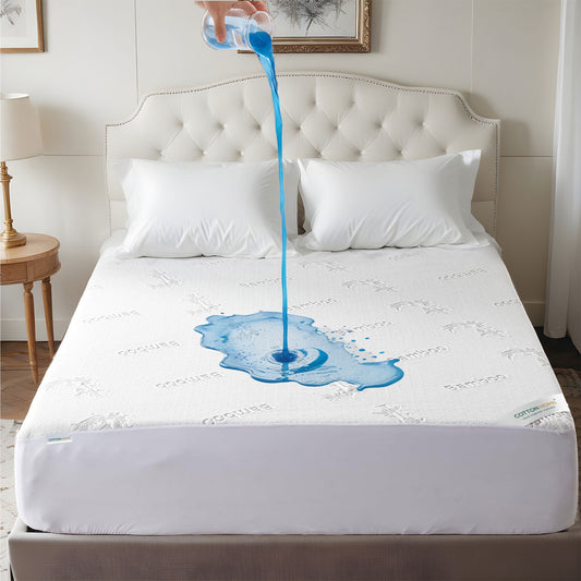 Premium Bamboo Grey Mattress Protector 200x200+35CM Breathable & Waterproof - Cotton Home