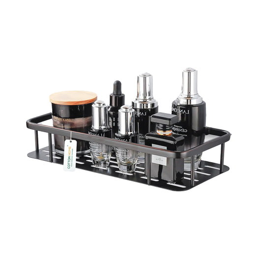 Wall-Mounted Bathroom Shelf pack of 2 Aluminum Organizer for Shampoo, Skincare & Kitchen Storage Black