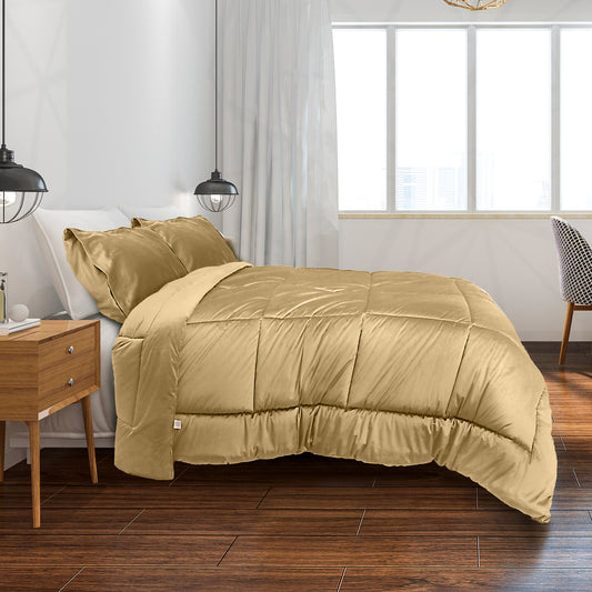 Luxury Velvet 3-Piece King Comforter Set - 240x260 cm- Beige - Cotton Home