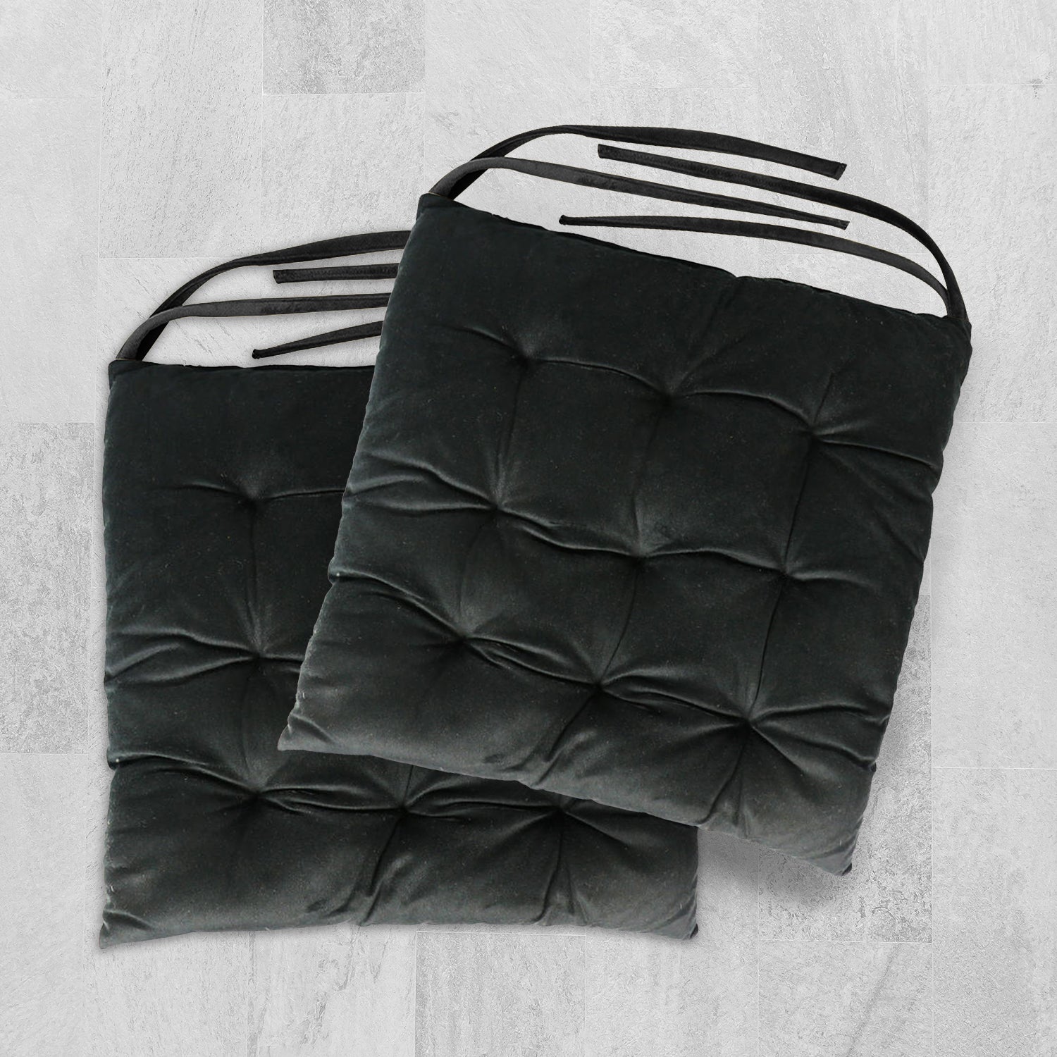 Buy Velvet Slip Free Tufted Chair Cushion Black 40x40cm Pack of 2 In Dubai Abu Dhabi UAE Online Cotton Home