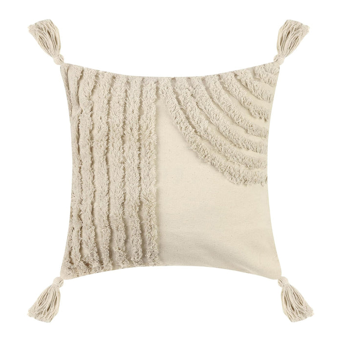 Boho Handcrafted Throw Pillow 45x45cm Geometric Embroidery Cushion with Arc Design