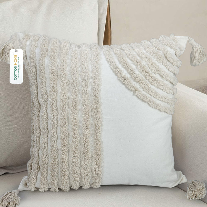 Boho Handcrafted Throw Pillow 45x45cm Geometric Embroidery Cushion with Arc Design