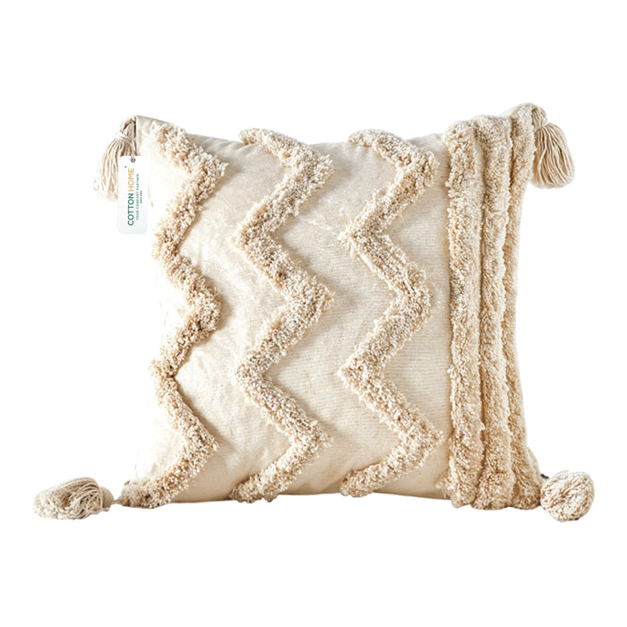 Boho Handcrafted Throw Pillow 45x45cm Geometric Embroidery Cushion with Wave Design