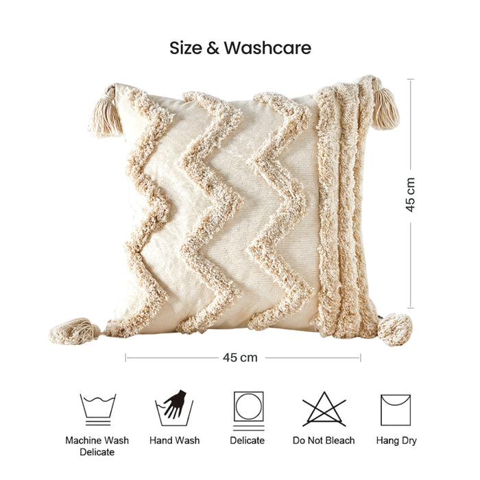 Boho Handcrafted Throw Pillow 45x45cm Geometric Embroidery Cushion with Wave Design